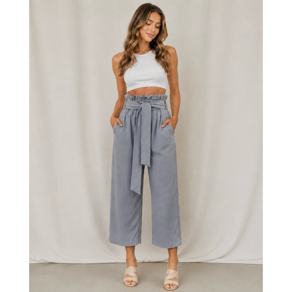 Point Sur Gray Paperbag Waist Wide Leg Cropped Pants Womens Size 8 Minimalist